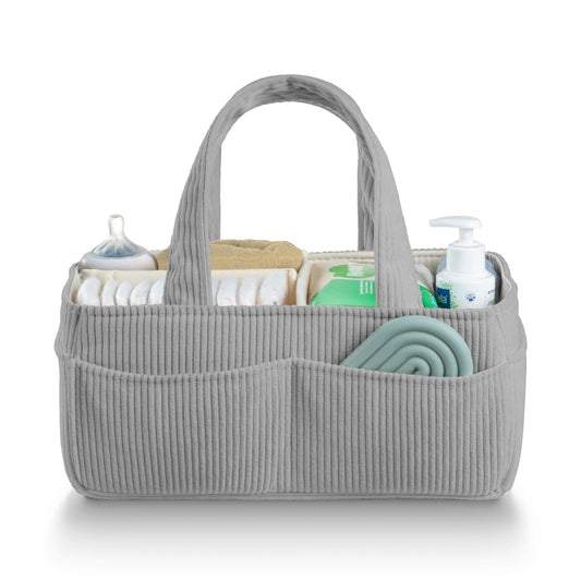 PUTSKA Baby Diaper Caddy Organizer for Changing Table – Stylish Nursery Storage Basket, Newborn Essentials, Baby Shower Gifts and Registry Must-Haves for Boy or Girl, Car Diaper Caddy, Corduroy Grey