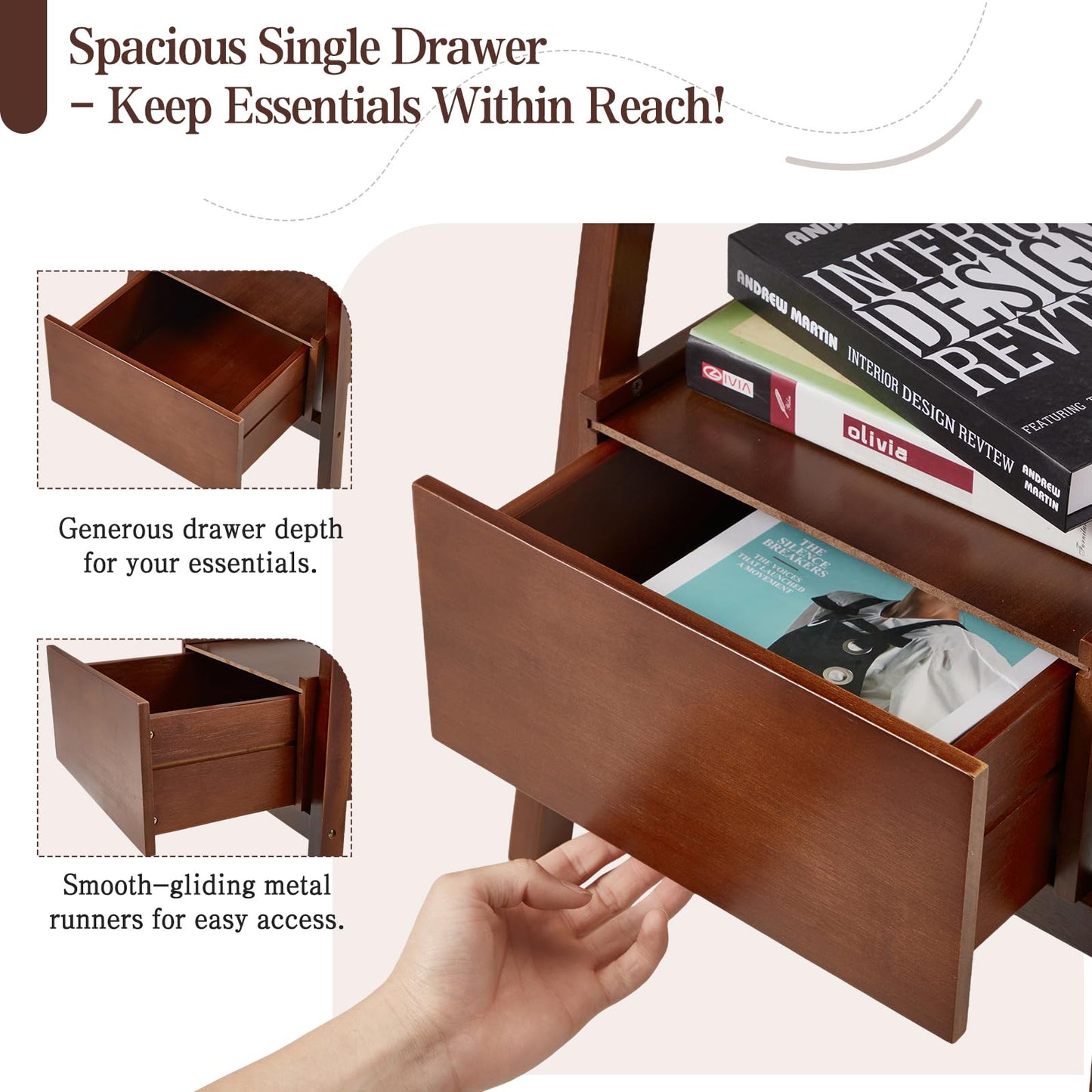 Danrelax Nightstand with Drawer and Storage Shelf, Small Bedside Table for Bedroom, Sturdy & Stylish Brown Bamboo Bed Side Table