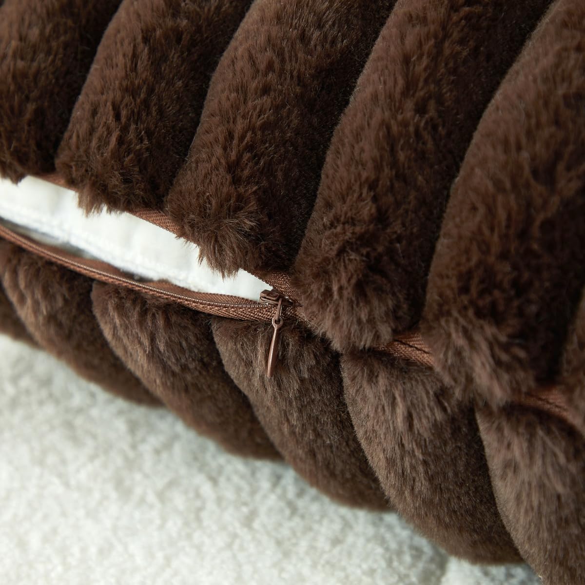 Sunday Praise Double-Sided Faux Fur Plush Throw Pillow Covers 18x18 Inch Set of 2 Dark Brown Striped Decorative Pillow Cases Soft Luxury Cushion Cases for Couch Sofa Living Room Décor