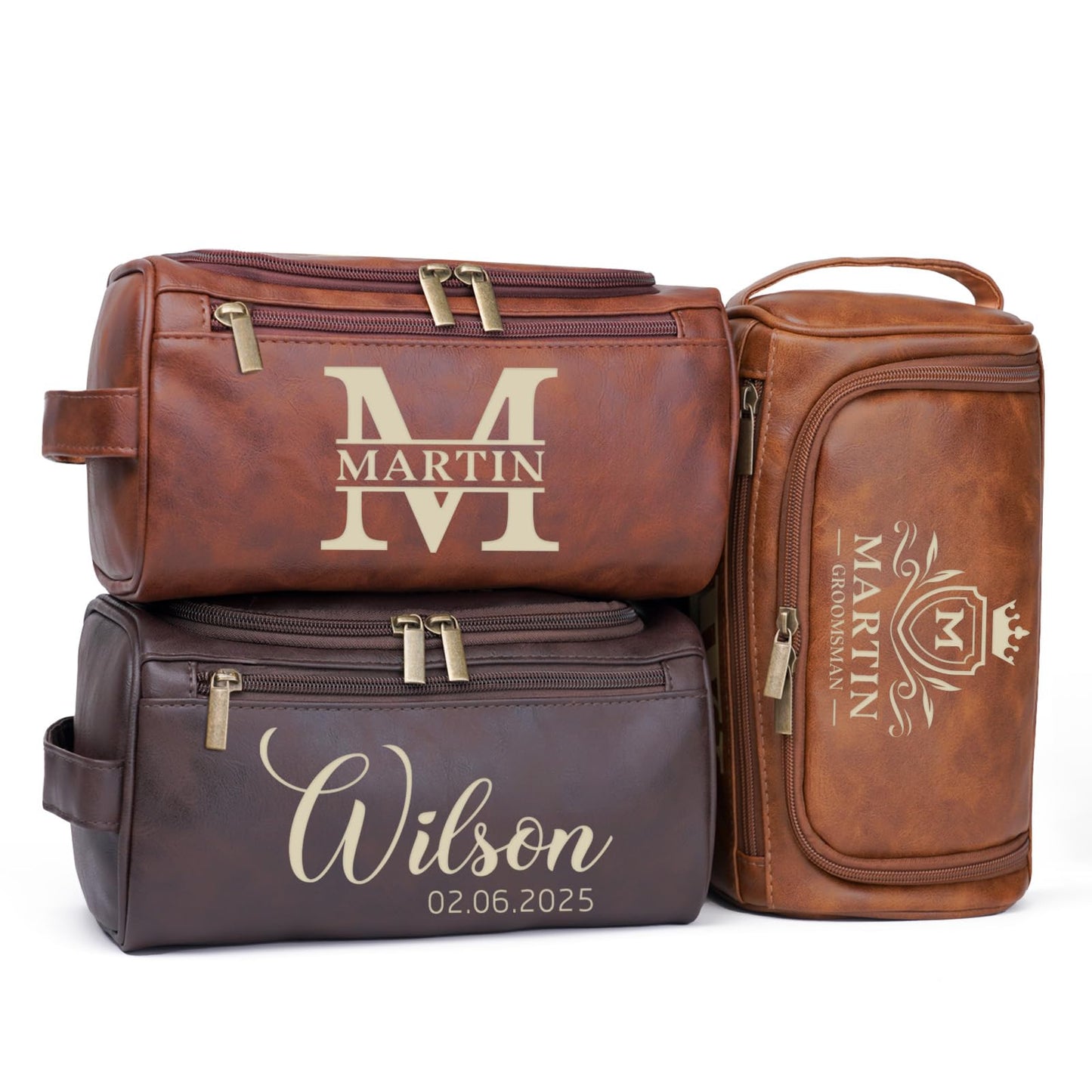 Personalized Leather Toiletry Bag for Men, Engraved Name, Brown, Waterproof, Travel & Toiletry Use, Personalized Gifts for Men, Groomsman Gifts
