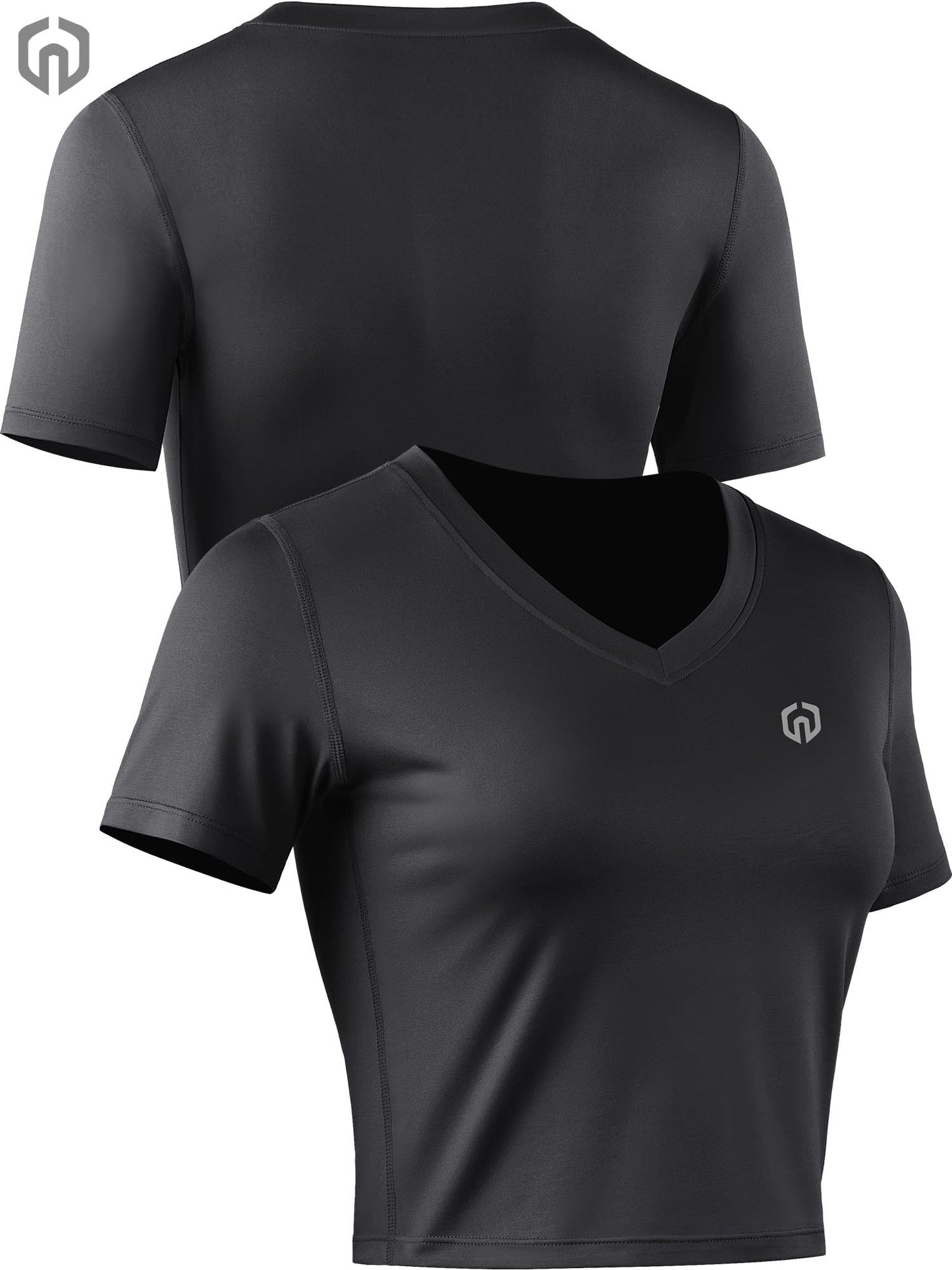 Women's 3 Pack Running Shirt Workout Athletic Crop Shirts,8101,Black/Grey/Navy Blue,S