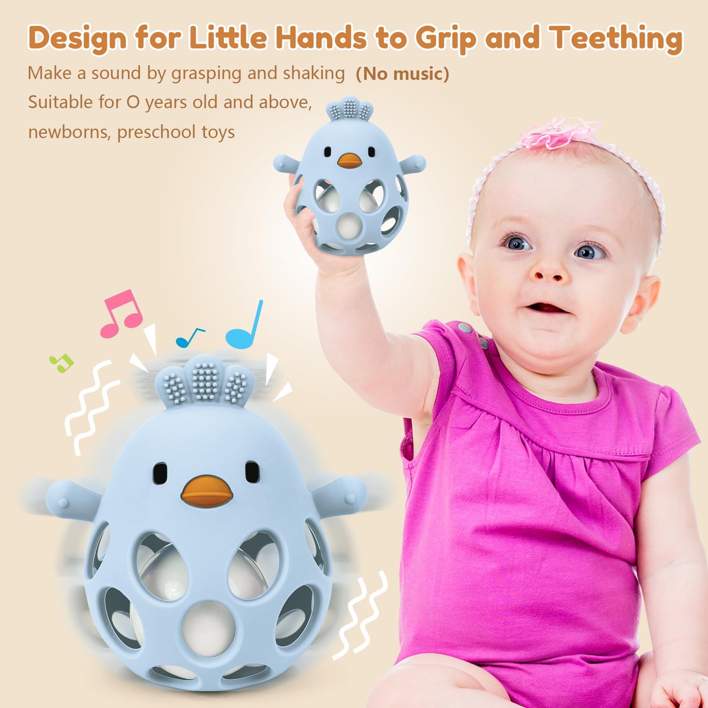 MCGMITT Baby Teething Toys for 3-6 Months, Easy Grasp Silicone Baby Rattles 0-6-12 Months, BPA-Free Food Grade Montessori Sensory Toys, Soft Newborn Infant Teether for Teething Relief