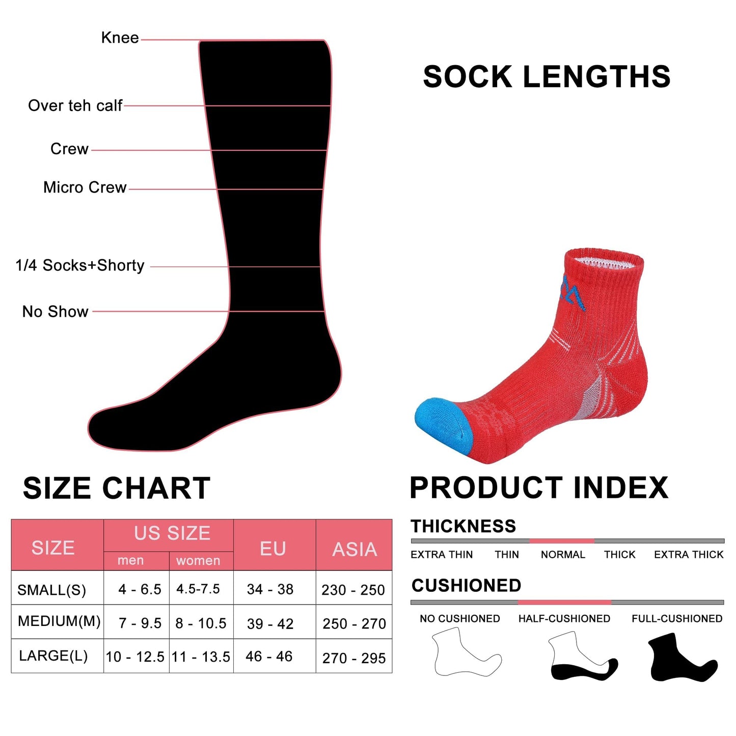 innotree Merino Wool Hiking Socks for Women Quarter Ankle Crew Thermal Cushion Moisture Wicking Socks,5 Pairs,Small