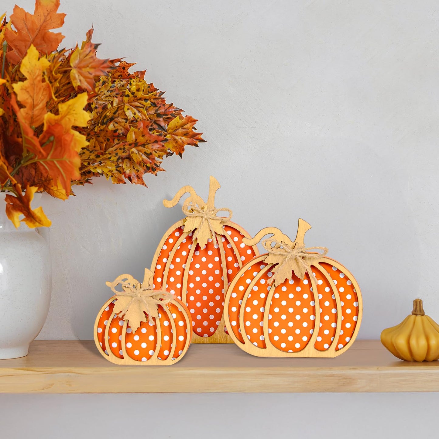 OLANRUN Fall Decorations for Home - 3 Pcs Wooden Fall Pumpkin Decor, Autumn Thanksgiving Decorations for Table Tiered Tray Shelf Fireplace Mantel Bathroom Office Desk Coffee Bar