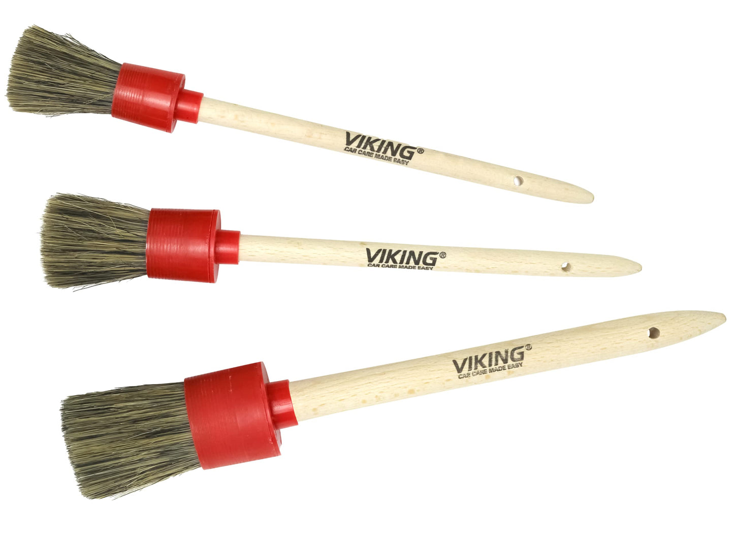 VIKING Car Detailing Brush Set for Car Cleaning Kit, Super-Soft Bristles for Exterior Detail, Includes Small, Medium, and Large Diameter Brush Heads, 3 Pack, Red