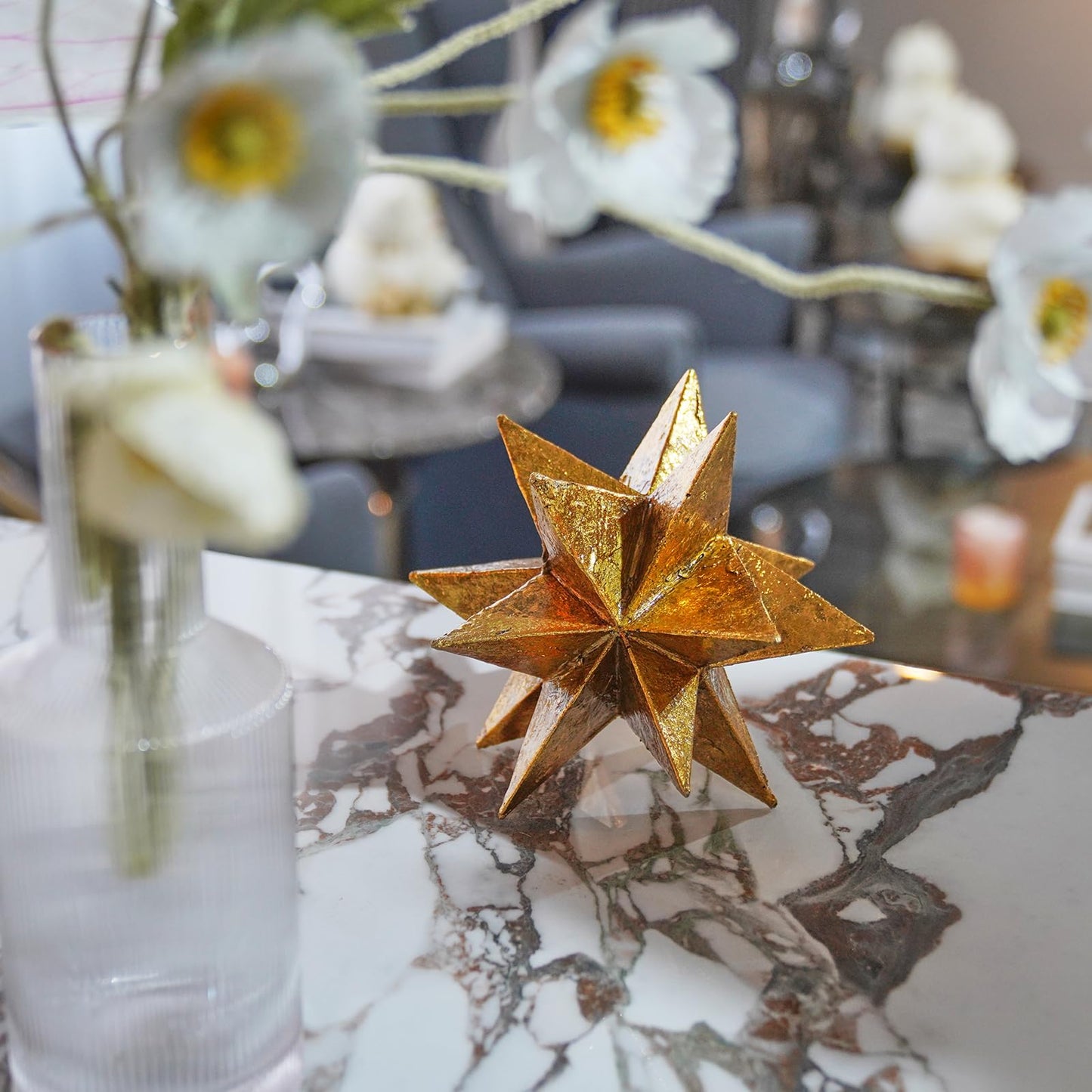 Braxio Modern Style Indoor Home Decor - Resin Gold Multi-Angle Stars Abstract Geometric Sculpture for Living Room Office Desk Bookshelf Table Decor Home Decorations 7 * 7 * 6 Inch