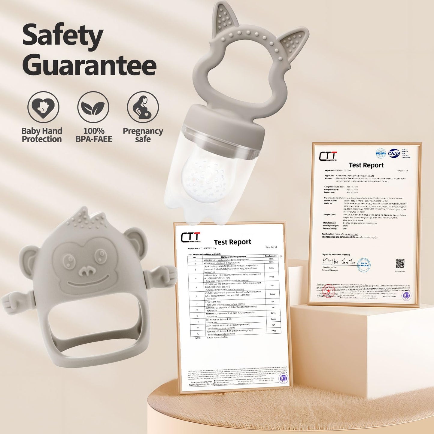 Baby Teething Relief Toys, Fruit/Food Feeder with Breastmilk Popsicle Molds &Teether Combo Food Grade Silicon for 6M+ Breastmilk Pops, Frozen Fruit, Teether Toys Baby Gift