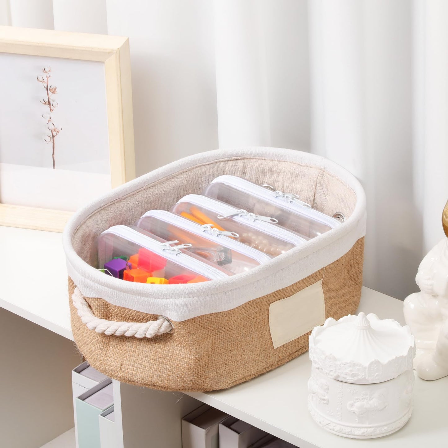 Hoolerry 3 Pcs Clear Hard Zipper Case Plastic Pouch Transparent Hard Case Clear Makeup Bag Portable Travel Organizer Bin for Cosmetics, Building Blocks, Puzzles(White,S)