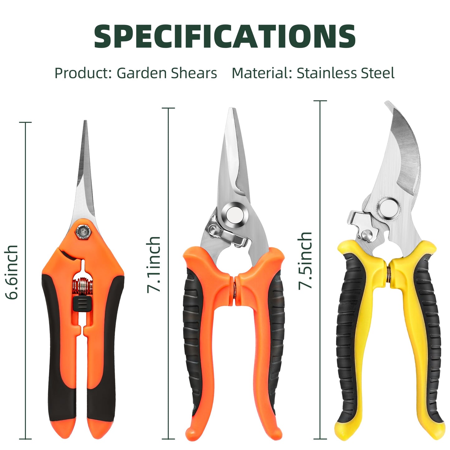 EWPJDK 3-Pack Stainless Steel Pruning Shears, Pruning Snips and Clippers for Gardening