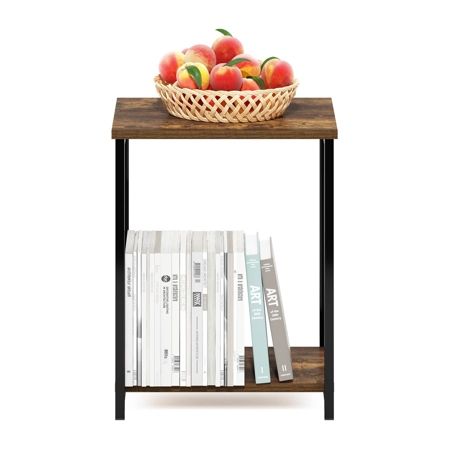 Furinno Simplistic Metal Frame End Table, 1-Pack, Amber Pine