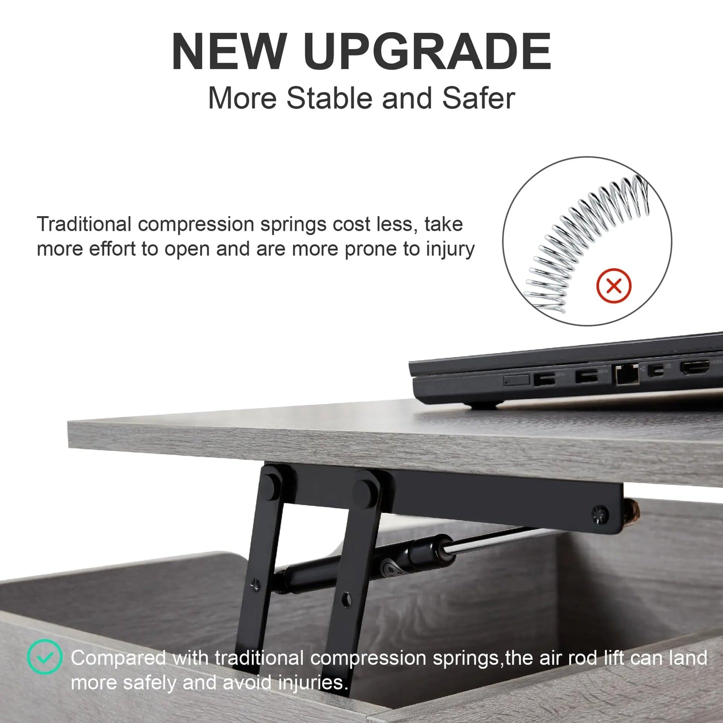 SANODESK 39" Wood Lift Top Coffee Table with Hidden Compartment and Storage Shelf for Living Room, Reception Room, Grey