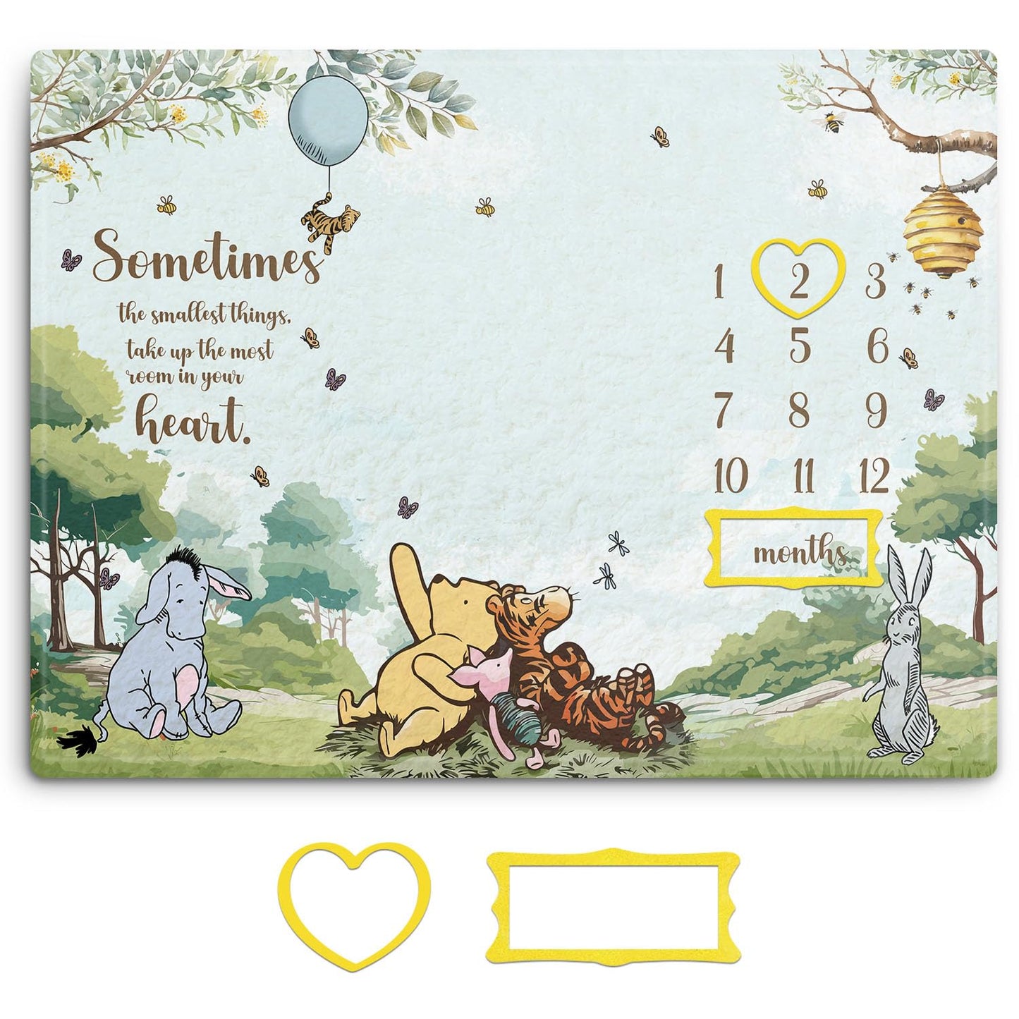 Guawubiang Winnie Milestone Blanket for Baby Boy, The Pooh Babies Monthly Milestone Blanket Gift, Baby Growth Photo Blankets with Photo Tools, Perfect for Baby Shower Birthday Party