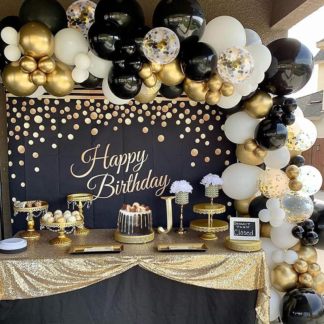 Black and Gold Balloons,50pcs 12 Inch Black White Gold Confetti Balloons Set,Black Gold Latex Balloons for Graduation Birthday Wedding Anniversary Party Decorations