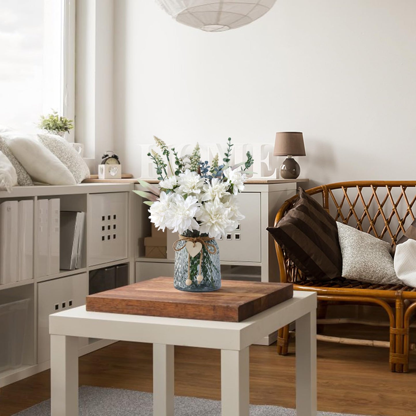 Leftover Fake Flowers in Vase,White Artificial Flowers Centerpieces for Tables,Fake Plant and Faux Flowers for Vase,Silk Flower Arrangements for Home Decor Living Room,Coffee Table Decor