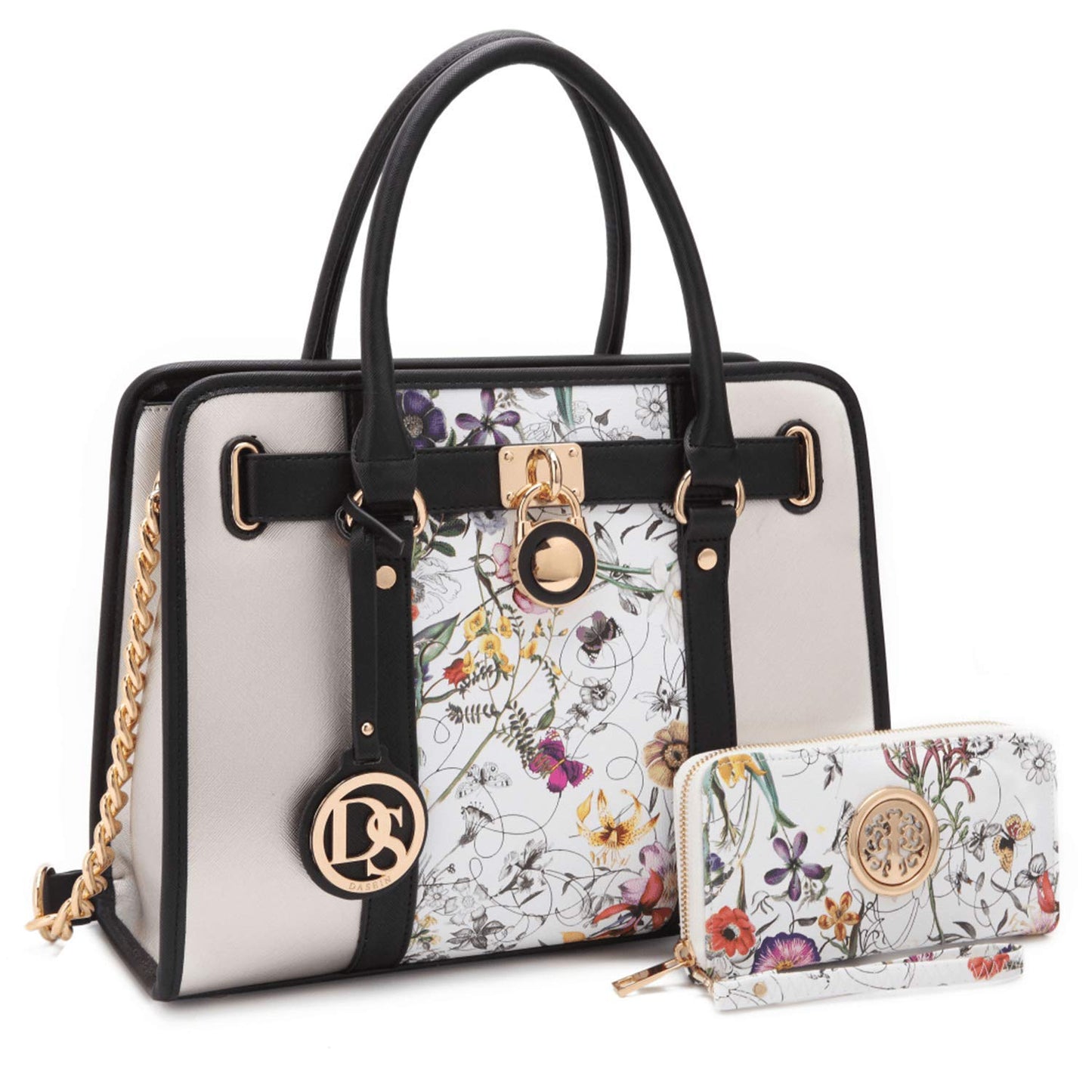 Dasein Two Tone Satchel Handbags Purses for Women Vegan Leather Shoulder Bags Large Tote Bag with Matching Wallet