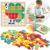 Montessori Tangram Educational, Geometric Shapes Puzzle Toys with 120Pcs Wooden Puzzle Blocks and 20Pcs Cards, Colorful Pattern Montessori Children's Educational Gifts for Kids Ages 3 and Up
