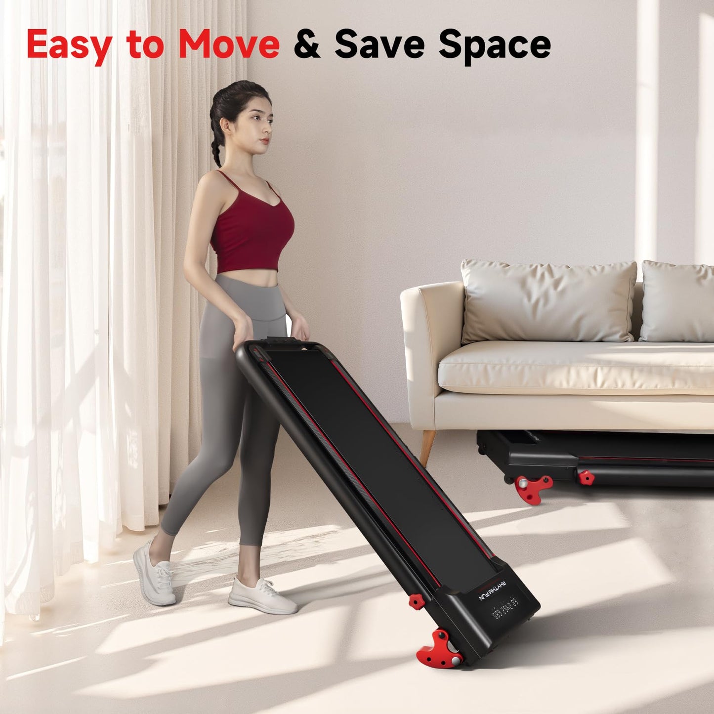 RHYTHM FUN Treadmill with Incline, Walking Pad Treadmill with Handle Bar, Walking Pad with Incline 300lbs Foldable Treadmills with APP, Portable Folding Treadmills for Home/Office with Low Noise