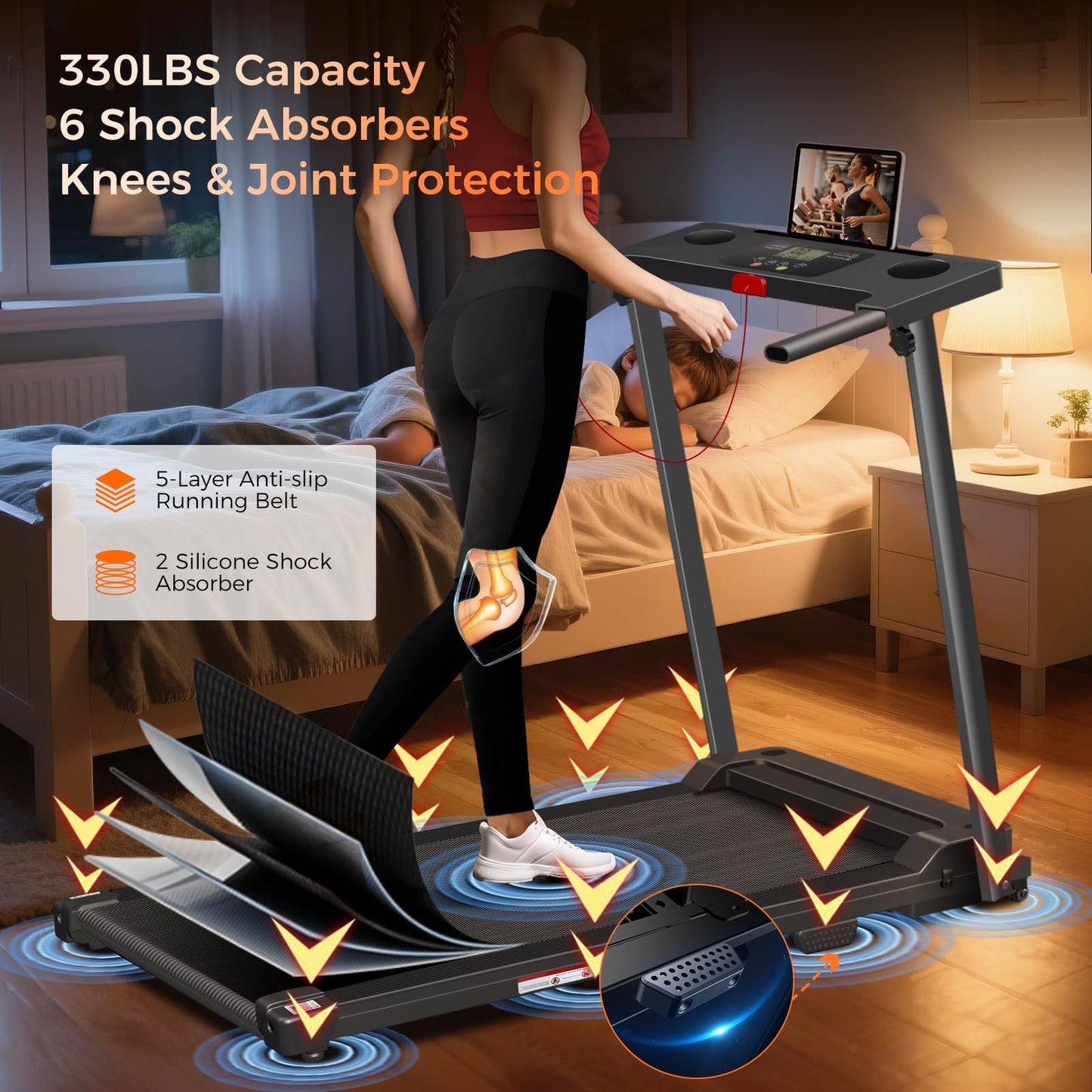 ApexNexus Treadmill with Handles, Portable Small Treadmills for Home and Office, 3.0HP Folding Walking Pad with 300 lbs Capacity, Cup Holder, LED Display and 12 Preset Programs