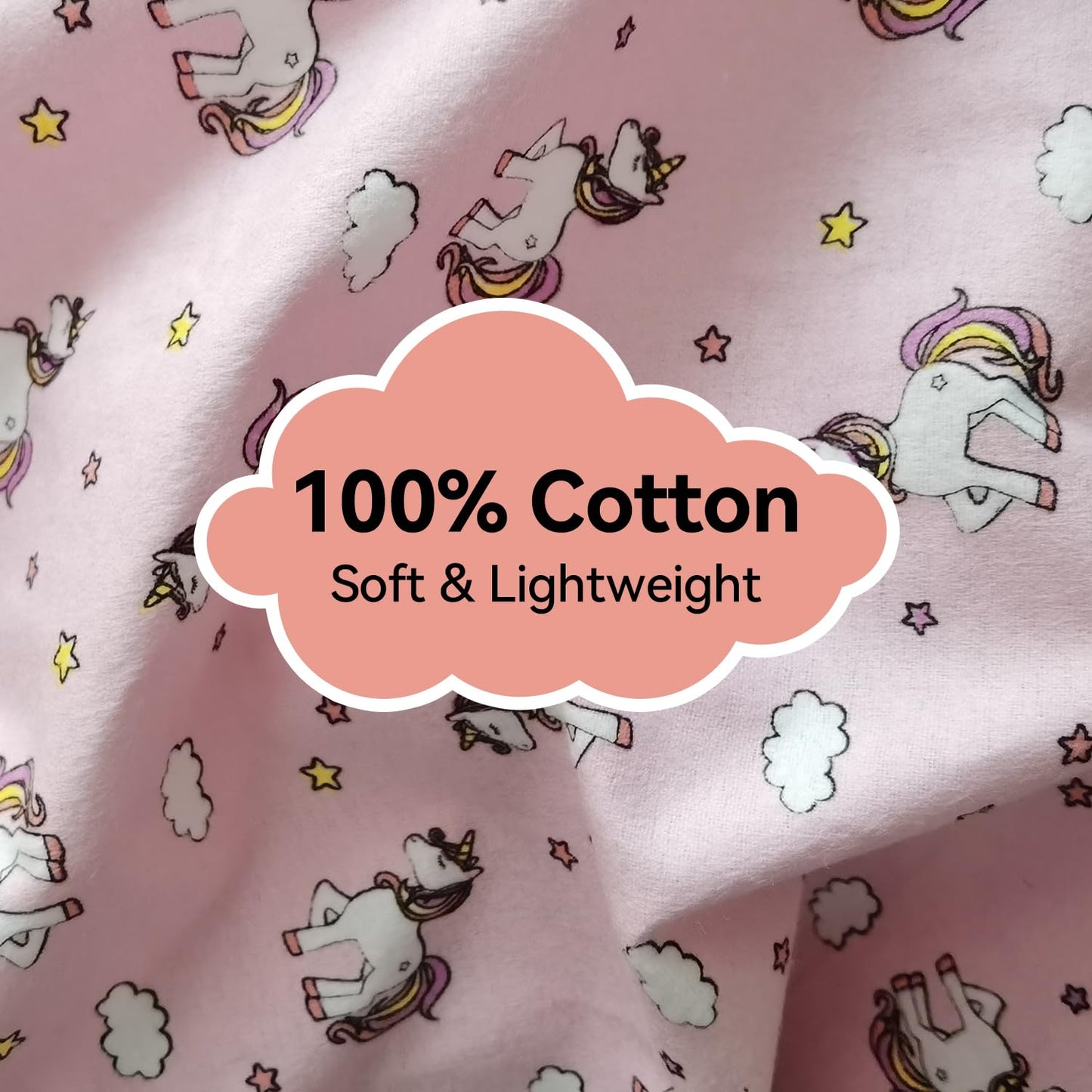 Kids Throw Blanket – Soft Cotton Toddler Blanket with Unicorn, Star & Cloud Pattern, Lightweight Breathable Bed Throw with Stitched Edges, 40 x 60 in (101.6 x 152.4 cm)