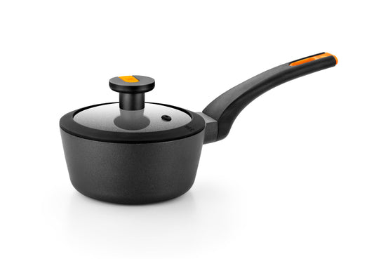 BRA COOKWARE Efficient Pro Sauce Pan | 6.3 inches - 1.13 quarts Non-Stick Cast Aluminum Low Pot | All Heat Sources Compatible | PFOA Free | Ergonomic Heat-Resistant Handle | Non Deformable