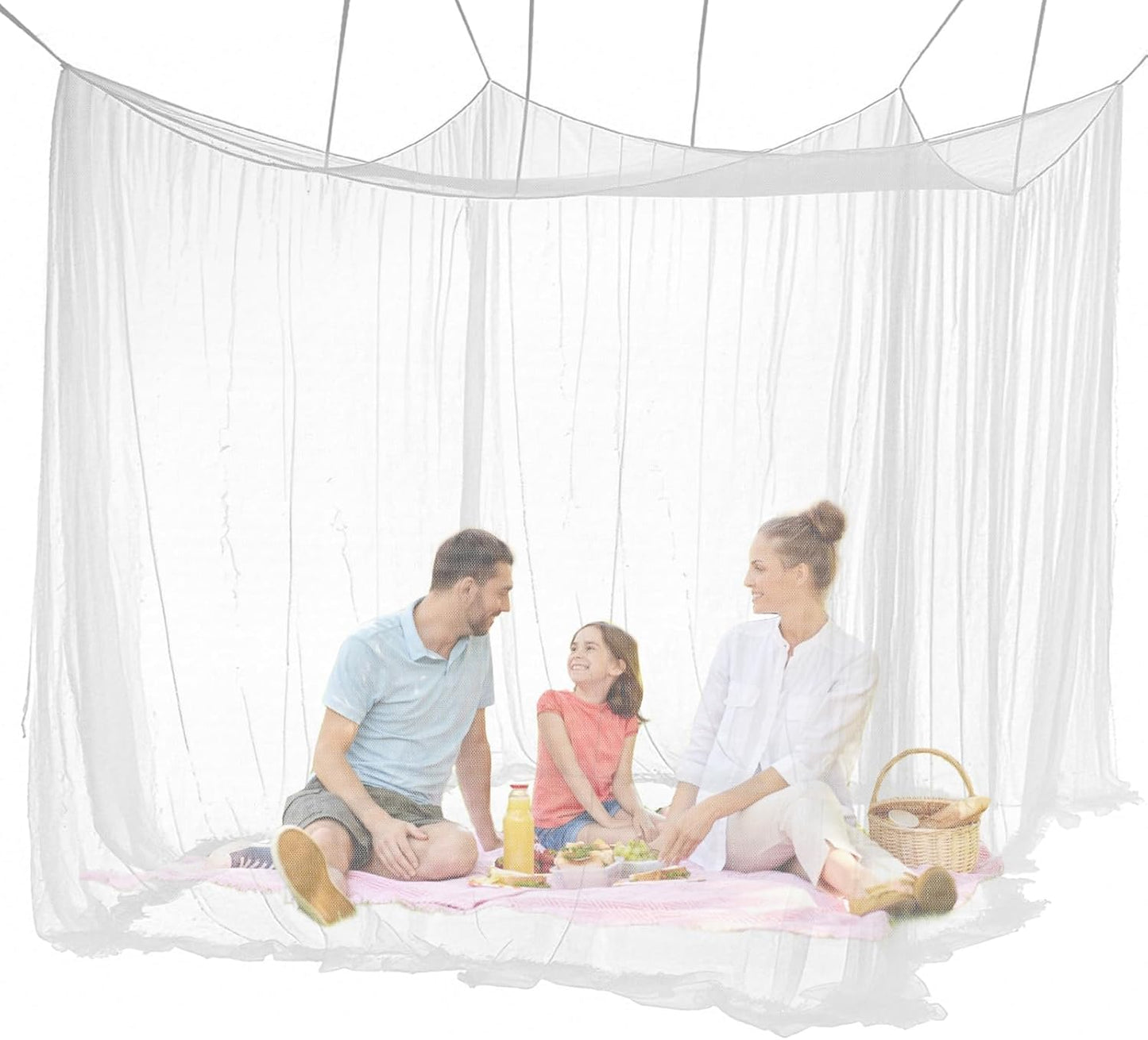 Mosquito Net for Bed - Mosquito Netting for Patio - Mosquito Tent with Patio, Camping, Outdoor and Travelling, with 1 Storage Bag, 8 Pegs, 8 Stoppers and 8 Pieces of 1.4m Blue Rope