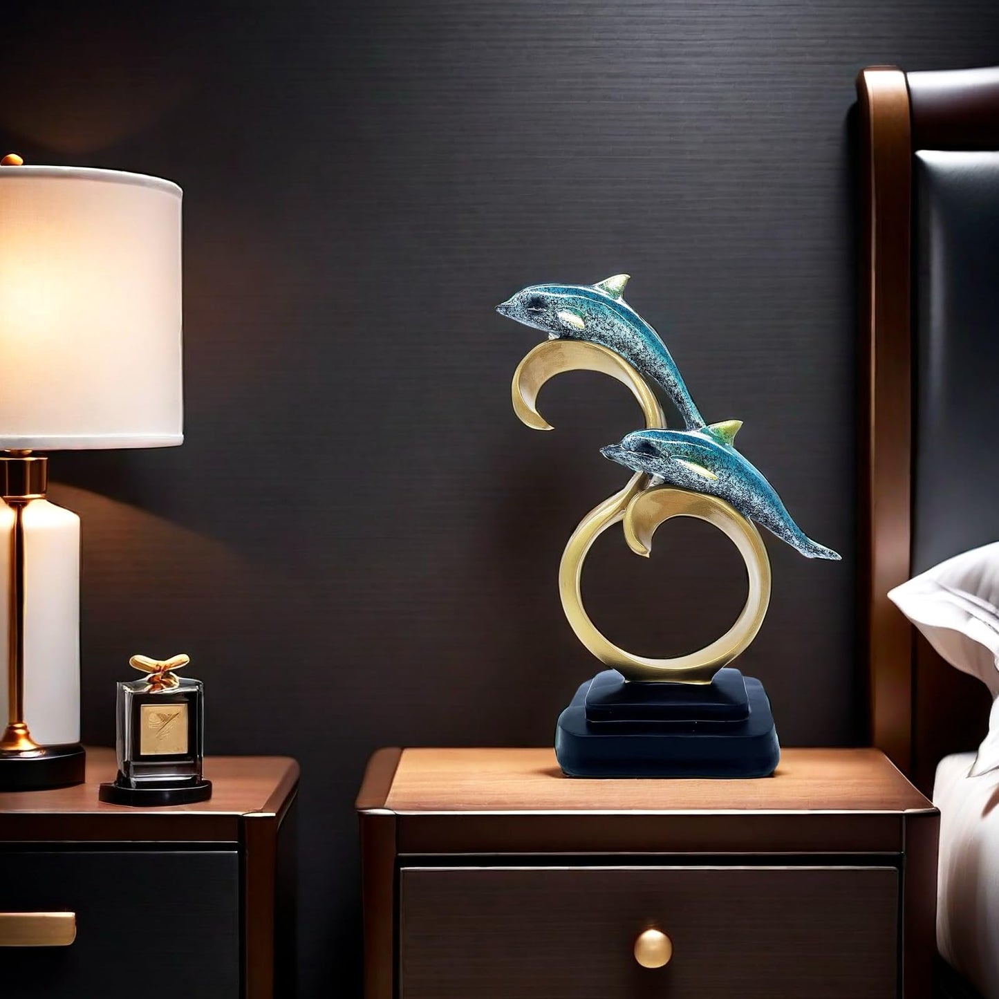Resin Dolphin Statue Sculpture Frgurine Gift for Home Office Living Room Desktop Display Decorative Decoration (Blue)