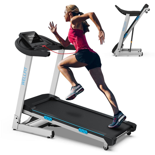 WELLFIT Home Gym Treadmills 15% Auto Incline, 3.5HP Treadmill 350lbs Capacity, Foldable Treadmill for Small Space, Voice Control, LED Console Display, Music Players, 45 * 18 Large Area, 95% Assembled