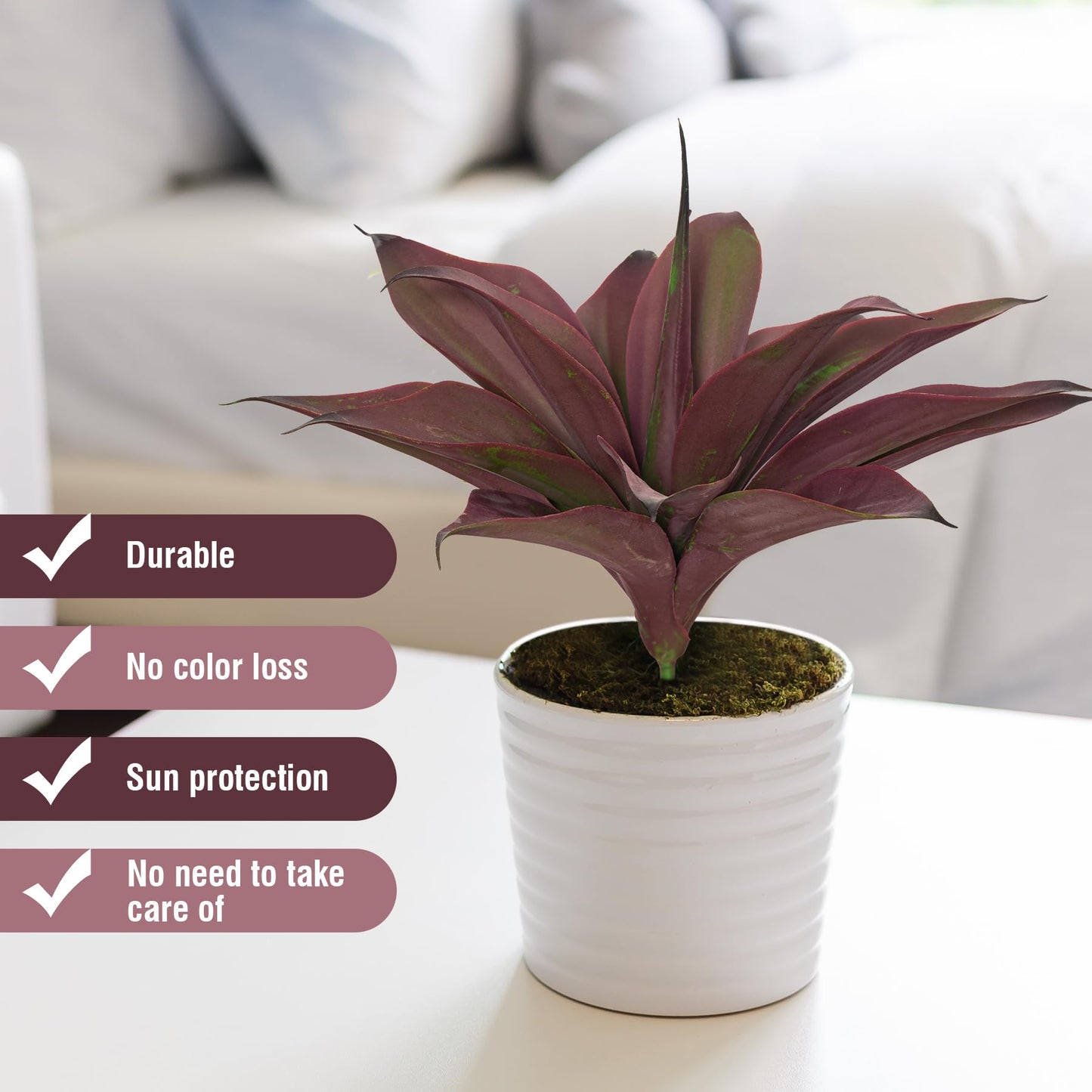 Ttranewsoo Fake Plants Artificial Agave Plants 13.8" Large UV Resistant Fake Agave Planters for Indoor and Outdoor Decorating Tropical Plant Succulents Greenery Indoor Decor(2Pack, Purple