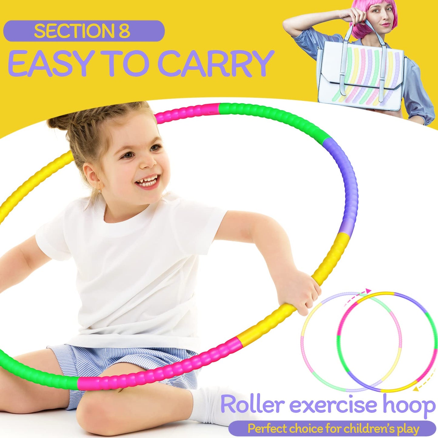 Vinsot 8 Pieces Toy Hoop Detachable Plastic Hoops Exercise Equipment Toy Adjustable Rings for Sports Playing Party Game Dance Pet Training