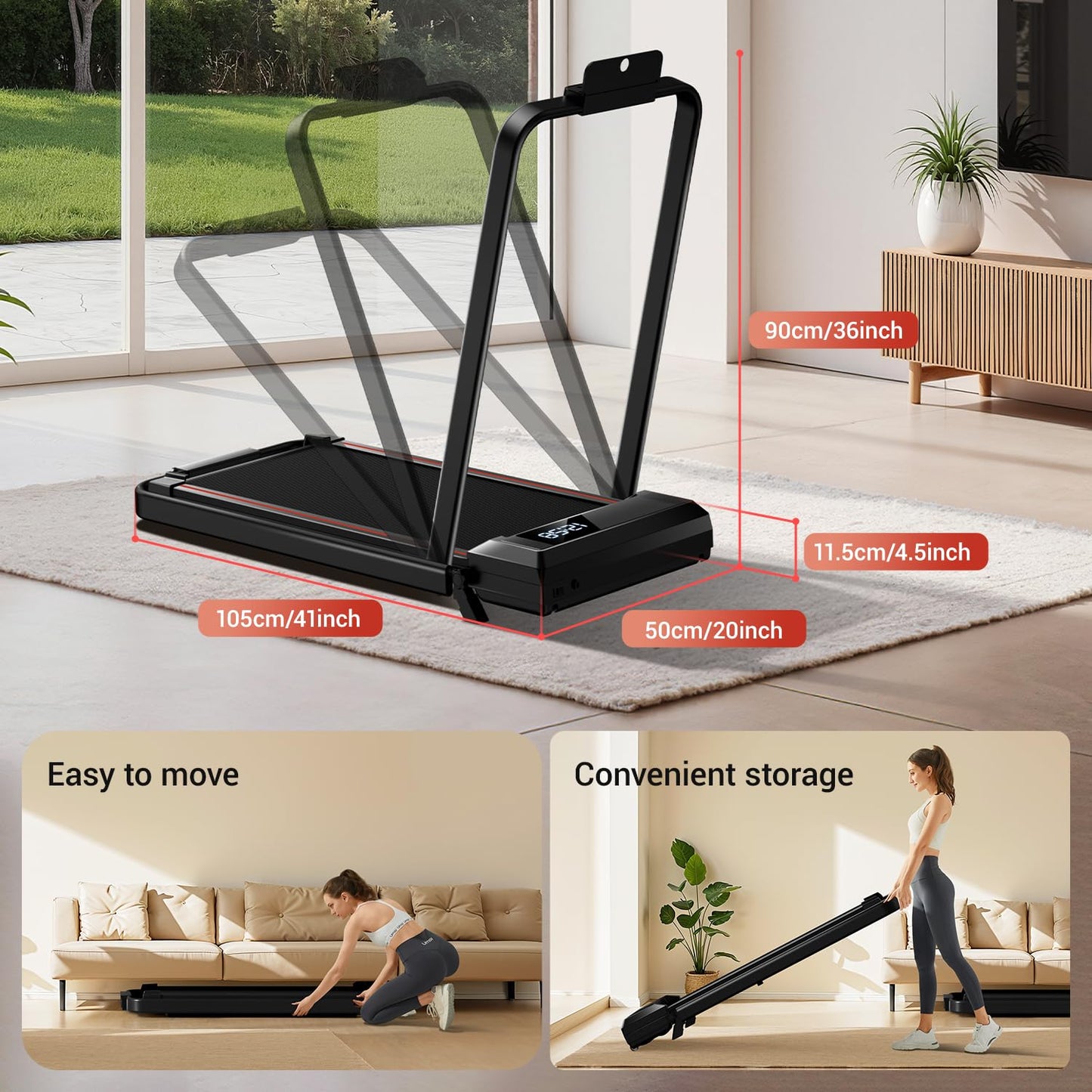 12% Incline Walking Pad Treadmills for Home and Office, 3-in-1 Folding Treadmill, Portable Under Desk Treadmill with 2.5 HP Quiet Brushless, 300 LBS Capacity