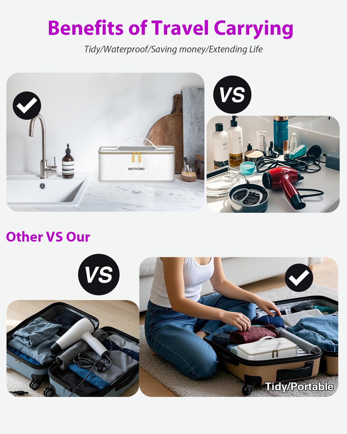 Hair Dryer with Carry Case, 160000 RPM Professional High-Speed Blow Dryer 200 Millions Negative Ionic Care Hair Dryer for Fast Drying, Low Noise Hairdryer, Travel with Magnetic Diffuser&Nozzle, White