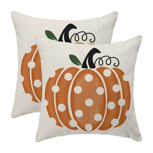 Fall Pumpkin Pillow Covers 18x18 Set of 2 Farmhouse Polka Dots Decorative Throw Pillow Outdoor Linen Square Autumn Thanksgiving Cushion Cover Decor for Home Couch Sofa