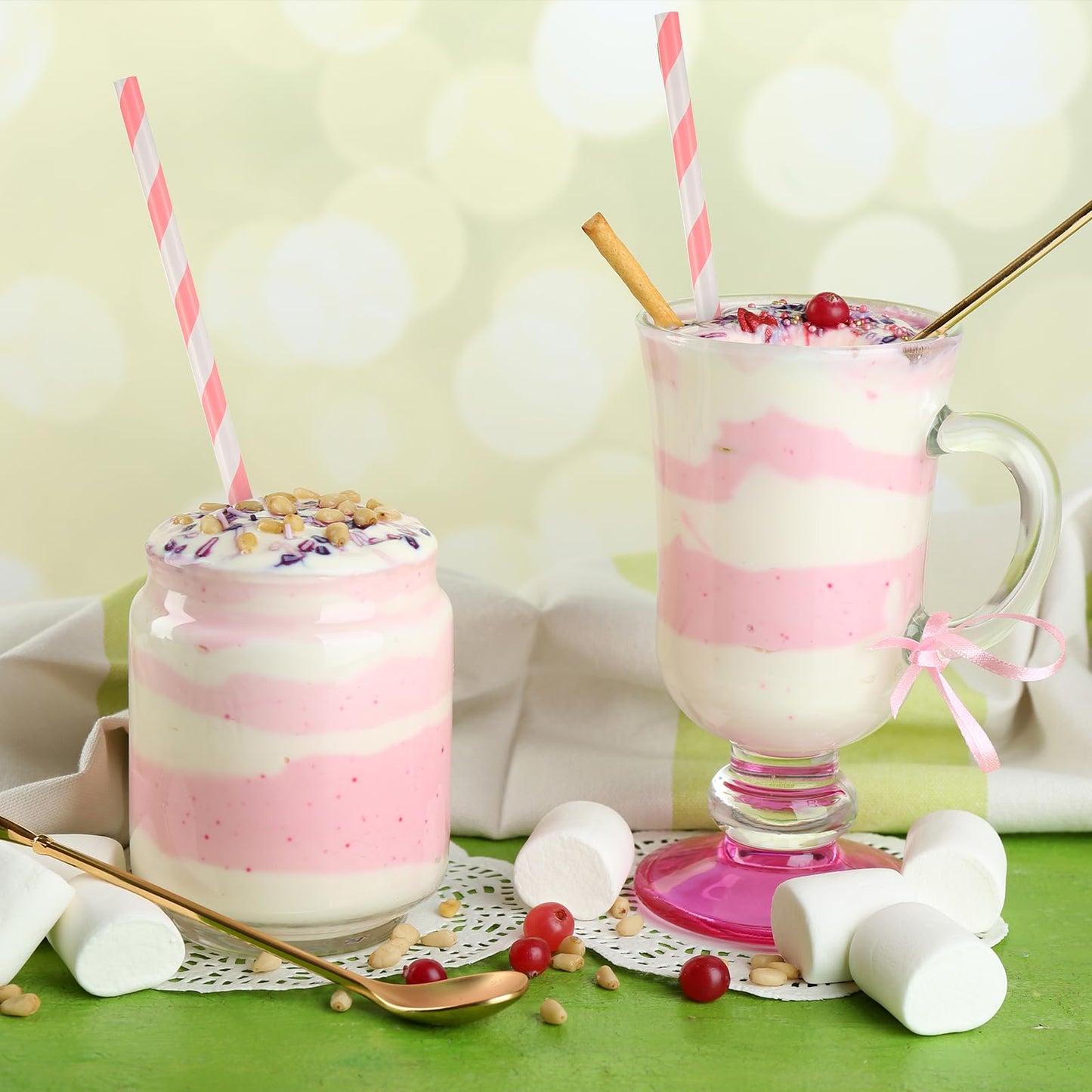 Paper Straws, 100 Pcs Pink Striped Straws, 7.8 Inch Disposable Flexible Party Drinking Straw for New Year Birthday Wedding Cocktail Milkshake Coffee Juice Cold Drinks, Party Decorations