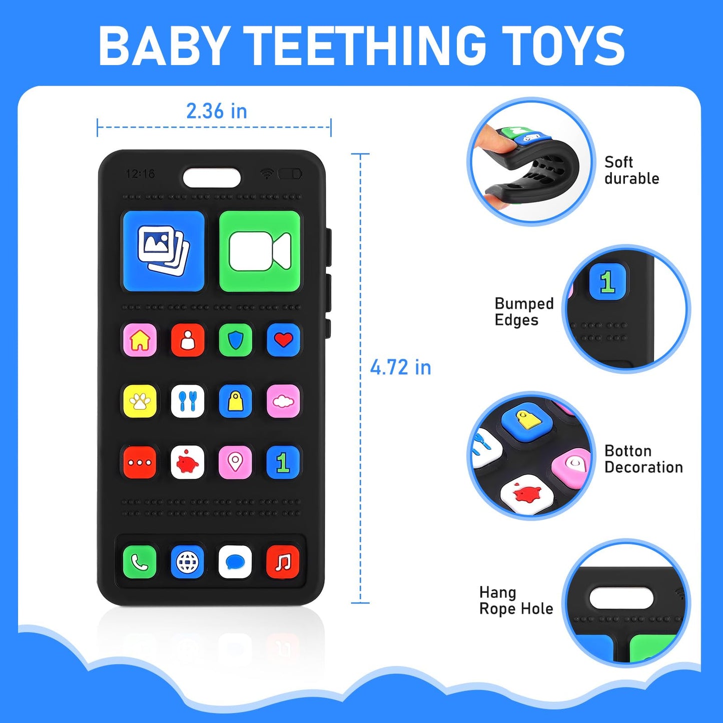 Teething Toys for Baby 3 6 12 18 Months, Realistic Mobile Phone Baby Teether Toys, Baby's Chew Toys, Food Grade Silicone Teething Toys for Infants, BPA Free, for Babies Gum Relief