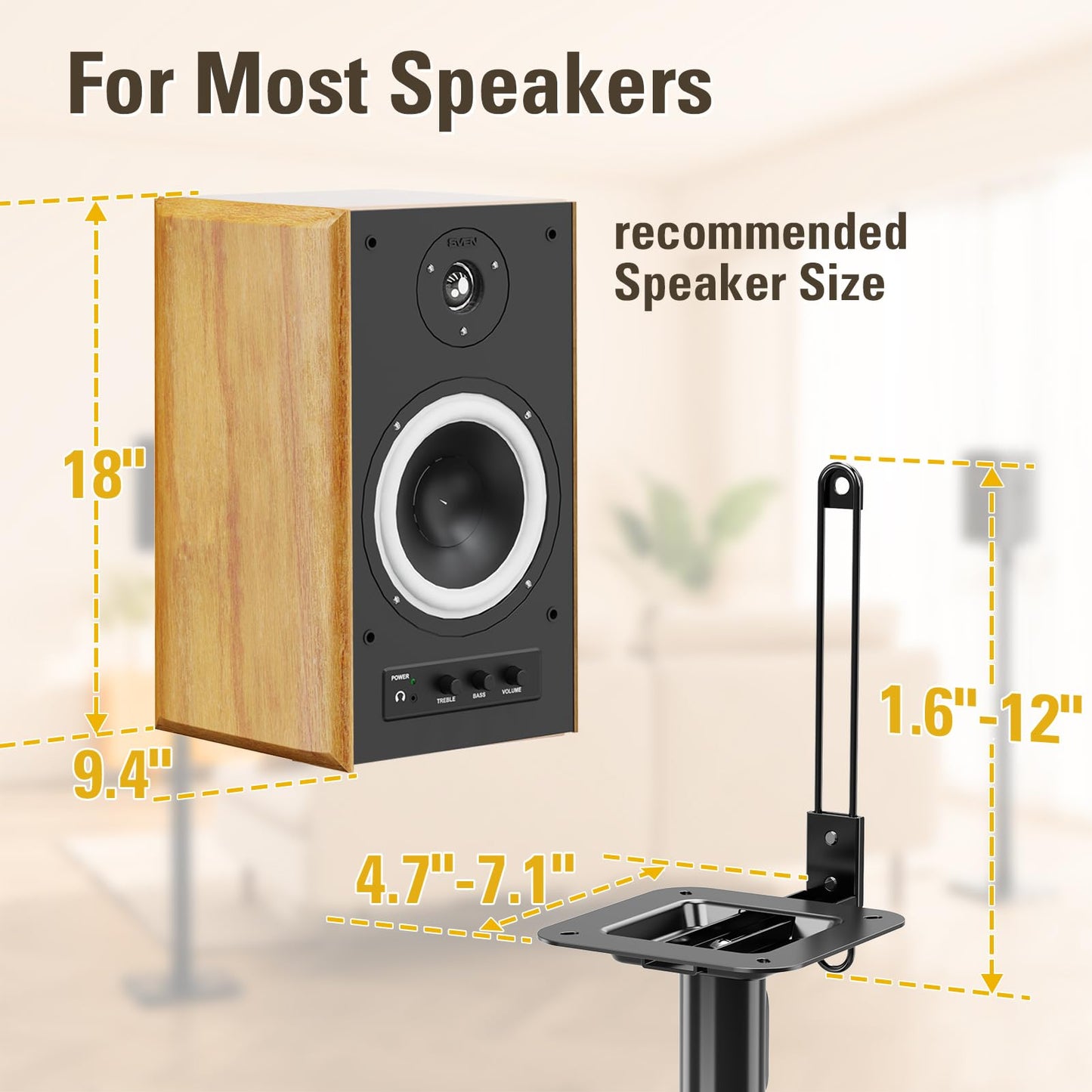 Mounting Dream Black Alloy Steel Speaker Stands, Height Adjustable Bookshelf Speaker Stand Pair, Universal Fit, 11 lbs Capacity, Set of 2 for Bose Polk JBL Sony Yamaha - 42" Max Height