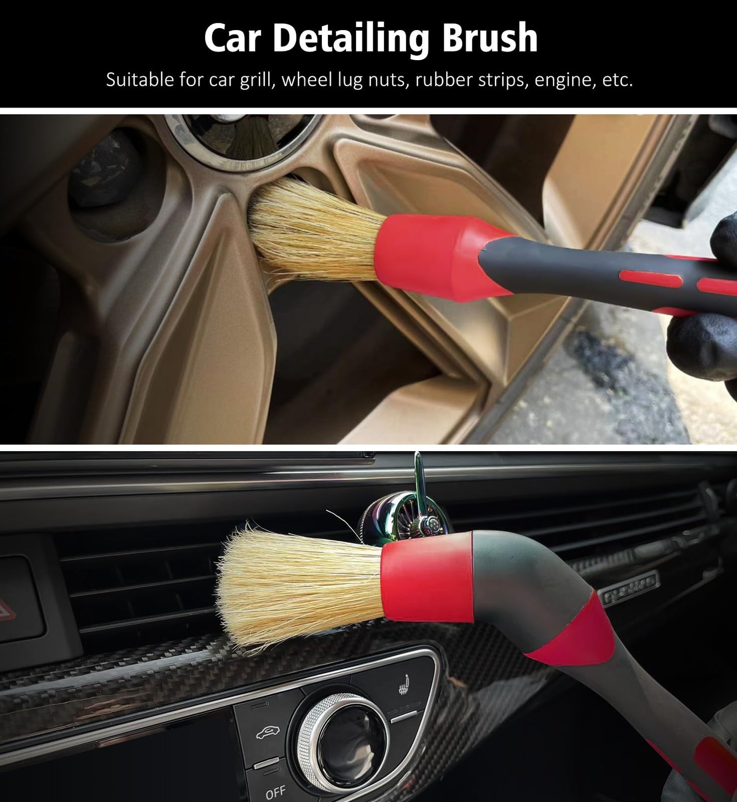 YeewayVeh 4Pack Car Wheel Cleaning Kit, Bendable Wheel Brush and Microfiber Rim Cleaner Brush, Tire Brush and Car Detailing Brush, Soft & No-Scratch Car Wheel Rim Brush Set for All Wheel Types, Red