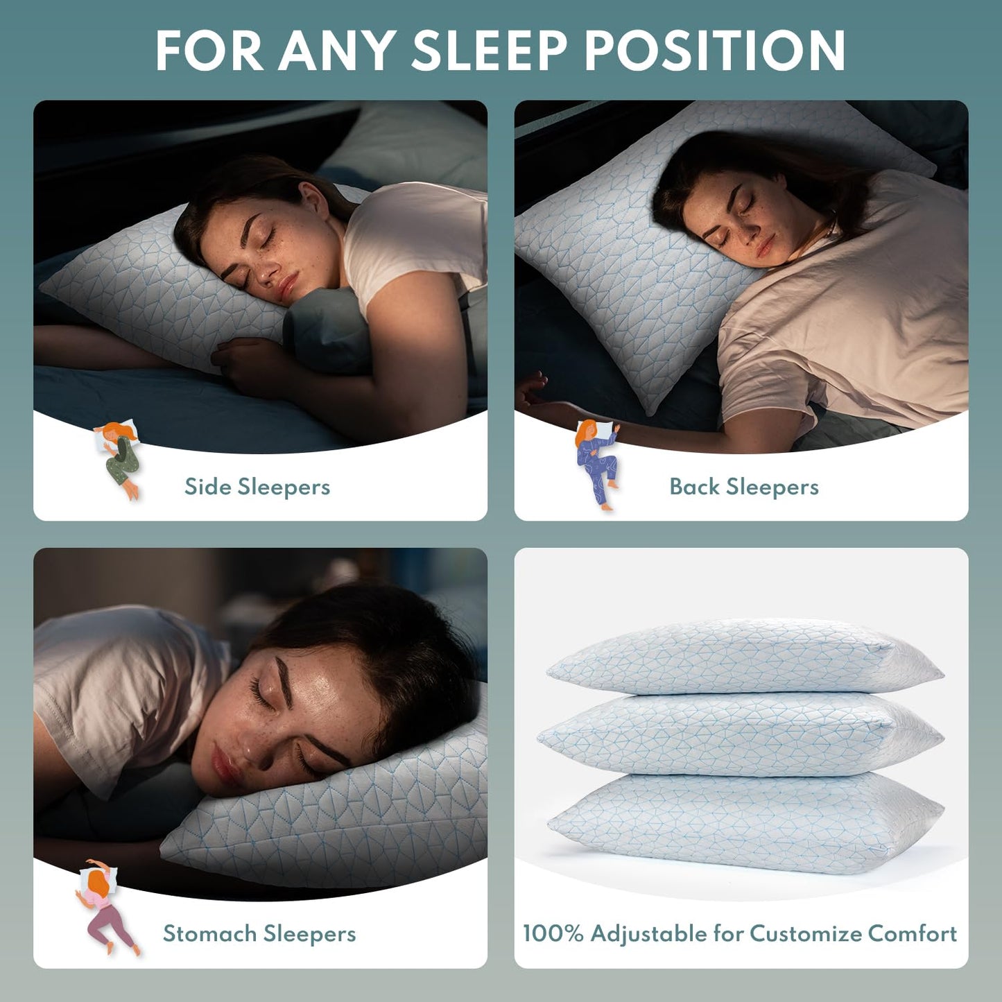 COZSINOOR Cooling Pillows Queen Size Set of 2 for Sleeping - Adjustable Shredded Memory Foam Pillows 2 Pack, Cool Bed Pillows for Back, Side and Stomach Sleepers, Gel Pillow Removable Cover Washable