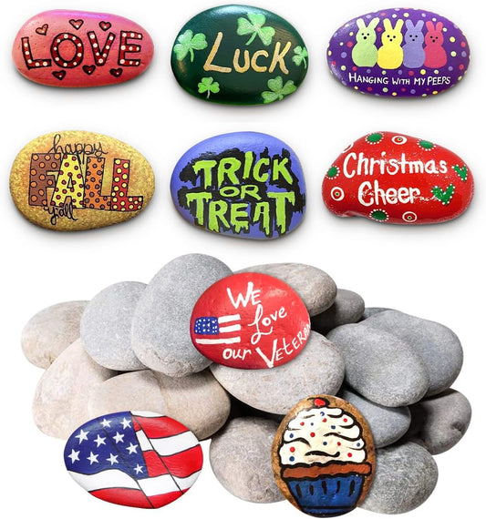 YEAHOME 20PCS Rocks for Painting, 2-3in Natural River Rocks Smooth Unpolished Kindness Stones Kit, Flat Rock for Painting Art & DIY Crafting, School Events, Fall Garden Decor, Gift for Kids & Adults