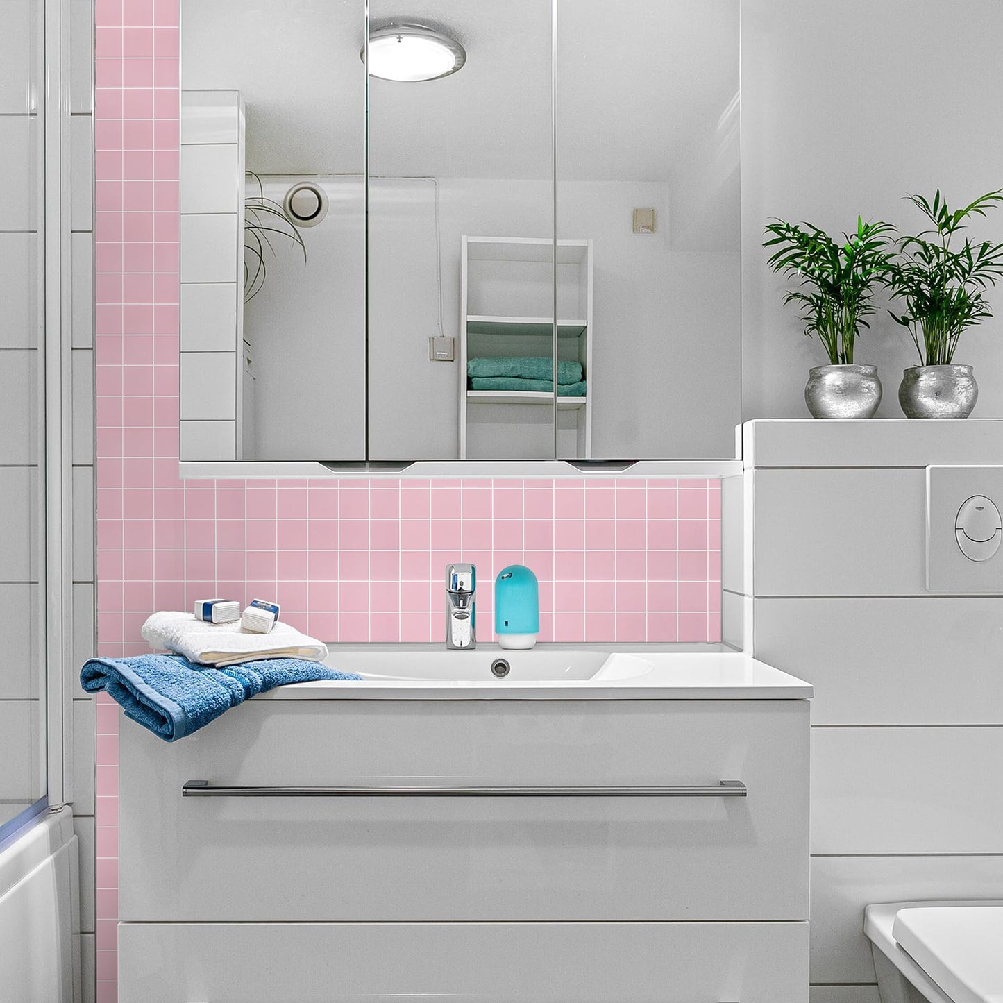 HOMEART Pink Peel and Stick Backsplash Square Tile, 3D Self Adhesive Stick on Backsplash Wall Tile Stickers for Kitchen Bathroom (10 Sheets, 12"x12")