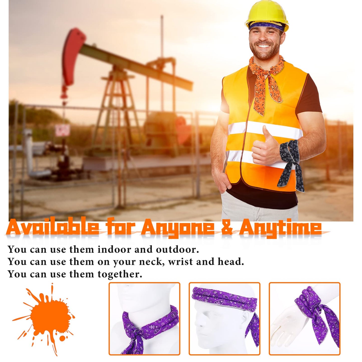 Coume 6 Pack Cooling Neck Wraps Cooler Ice Wrap Scarf Bandanas for Hot Weather Summer Women Men Walking Riding Outdoor(Retro Color)