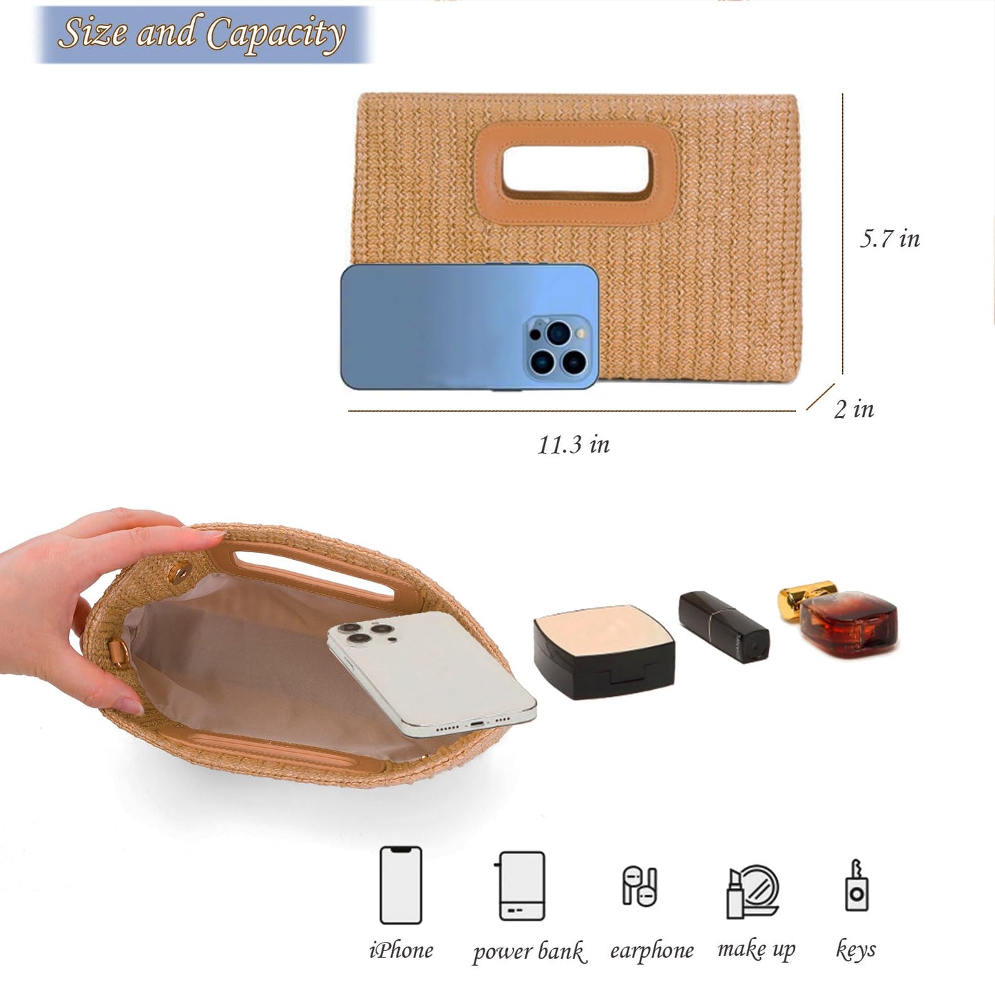 Straw Purse Top Handle Clutch Bag, Woven Beach Shoulder Crossbody Bag Raffia Handbag Raffia Summer Vacation Tote for Vacation, Parties, Wedding, Colorful