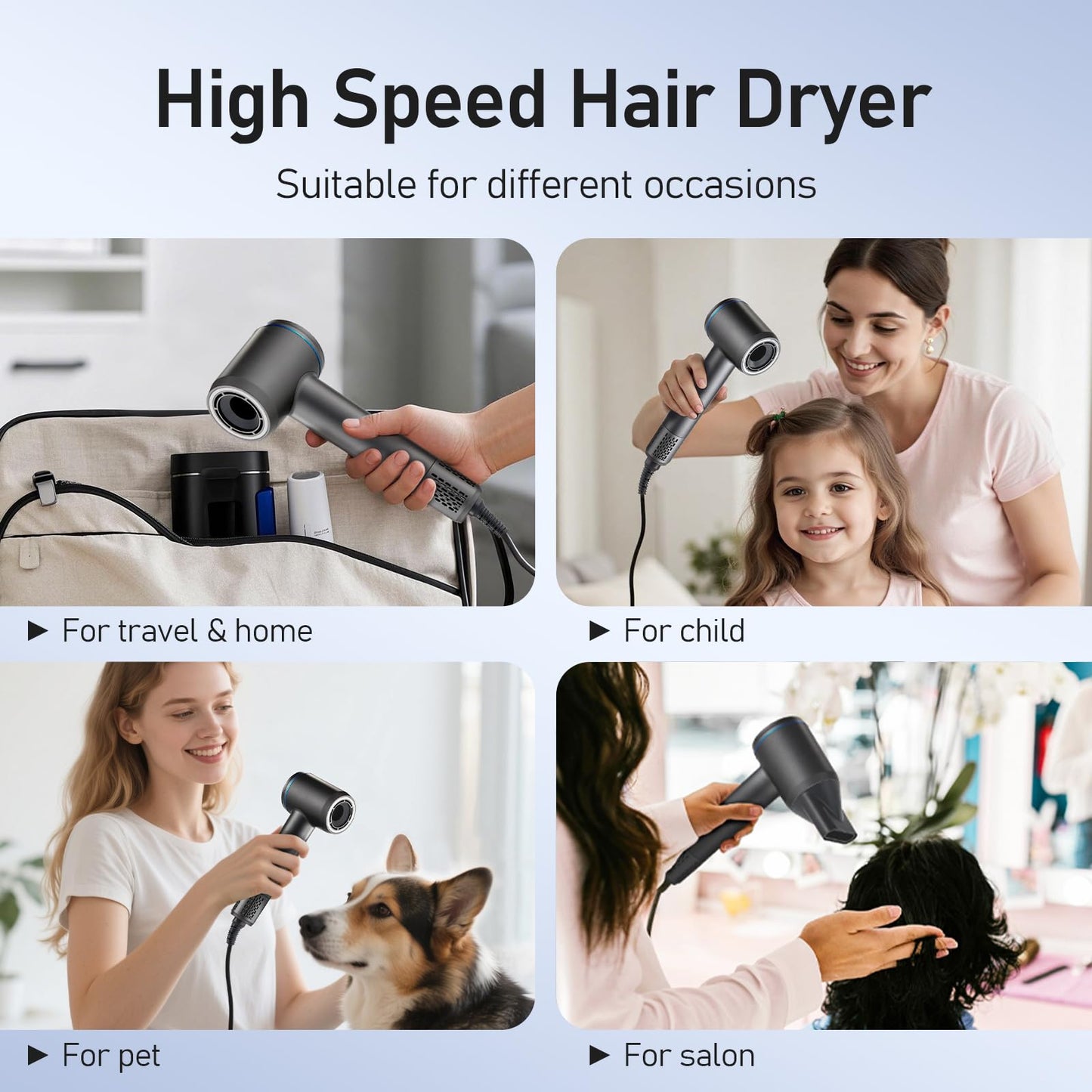 Hair Dryer, Professional Ionic Hair Dryer for Fast Drying, Low Noise and Quiet, Lightweight, 600 Mmillion Negative lonic High-Speed Hair Blow Dryer Without Hair Damage for Women, Men, Travel, Salon