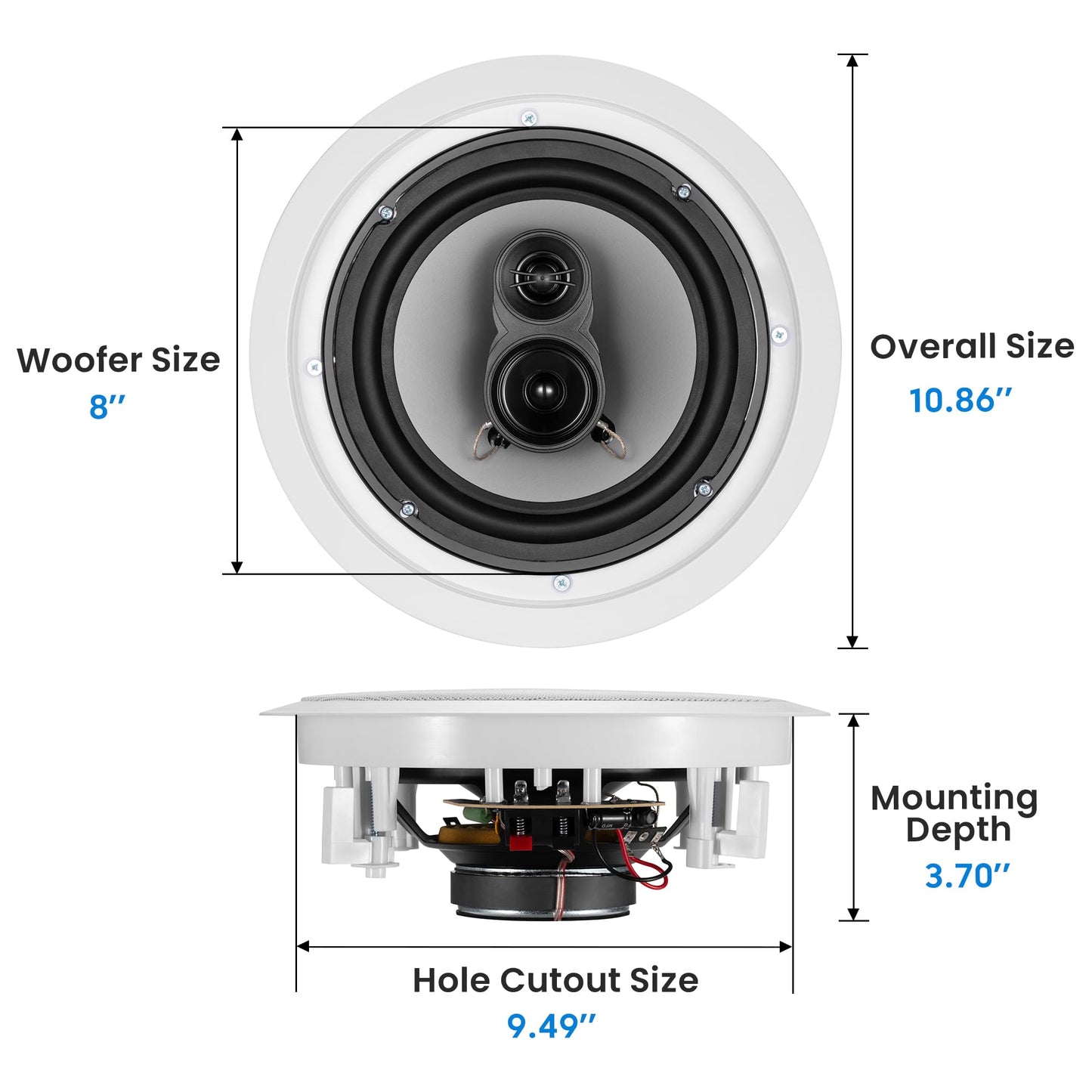 Acoustic Audio CSic83 in Ceiling 8" Speaker Pair 3 Way Home Theater Speakers