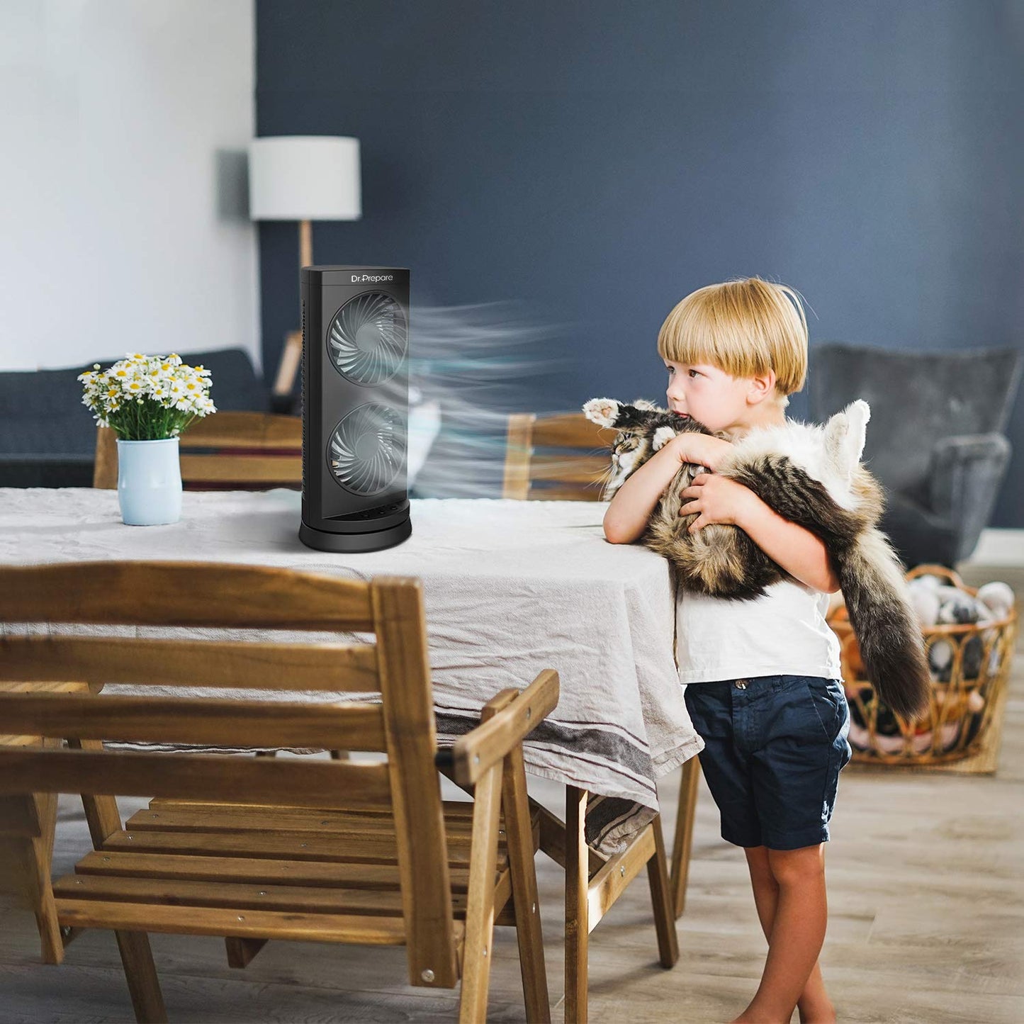 Dr. Prepare Tower Fan Oscillating Fan, Portable Desk Fan with 3-Speed Options, Dual Air Circulation, 110° Oscillation, 3 Timers, Personal Quiet Table Fan for Home Office Desktop Bedroom, 13 inch