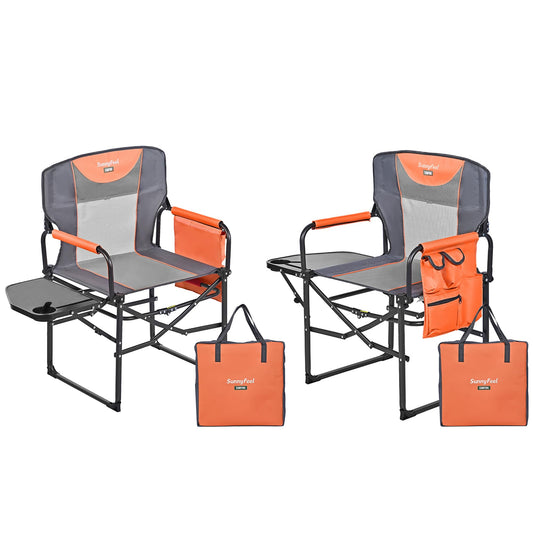 SUNNYFEEL Oversized Camping Directors Chair 2 Pack, Portable Folding Lawn Chairs for Adults Heavy Duty with Side Table,Pocket for Beach, Fishing,Picnic,Concert Outdoor, Foldable Camp Chairs