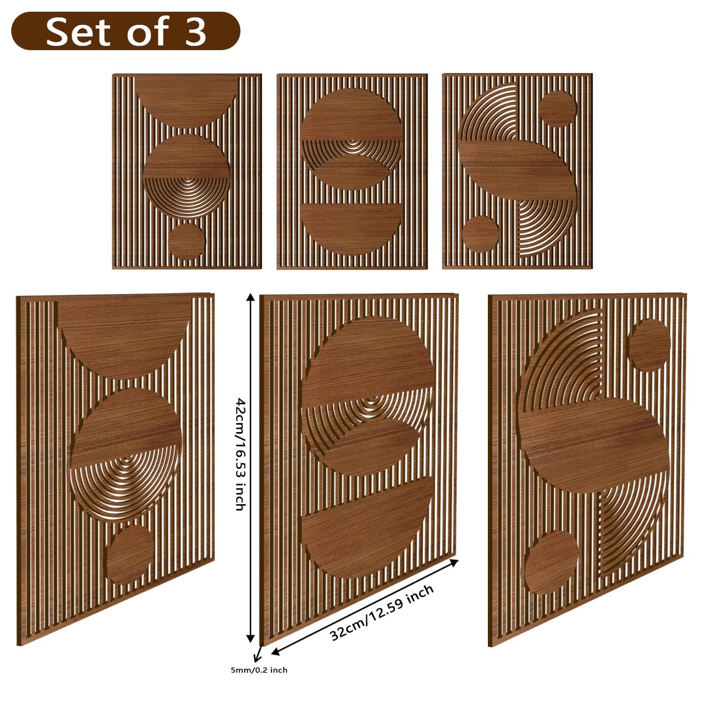3 Pcs Abstract Wood Wall Art, Mid Century Modern Geometric Wood Wall Decor Minimalist Wooden Wall Art Decor Panels for Boho Living Room Bedroom Kitchen Dining Room Office Home Wall Decor