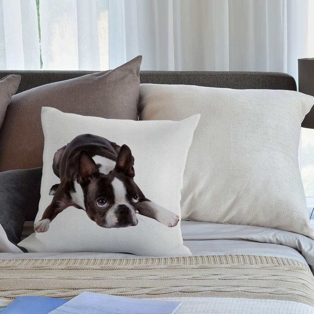 HGOD DESIGNS Cotton Linen Cute Funny Various Pet Dogs Human Friends Boston Terrier Throw Pillow Covers Cushion Cover Decorative Sofa Bedroom Living Room Square 18 Inches