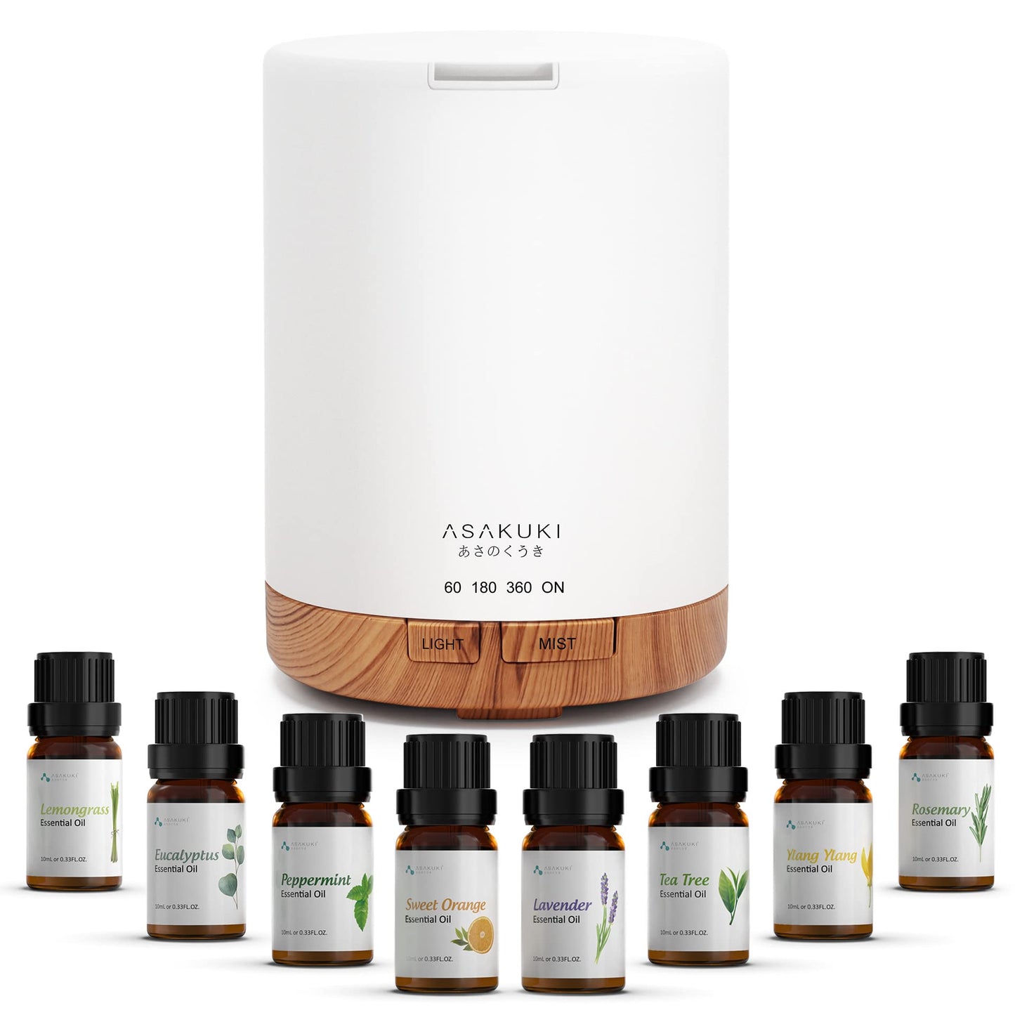 ASAKUKI 300ML Essential Oil Diffuser, Quiet 5-in-1 Premium Humidifier, Home Fragrance Aroma Diffuser with 7 LED Color Changing Light and Auto-Off Switch -Light Brown