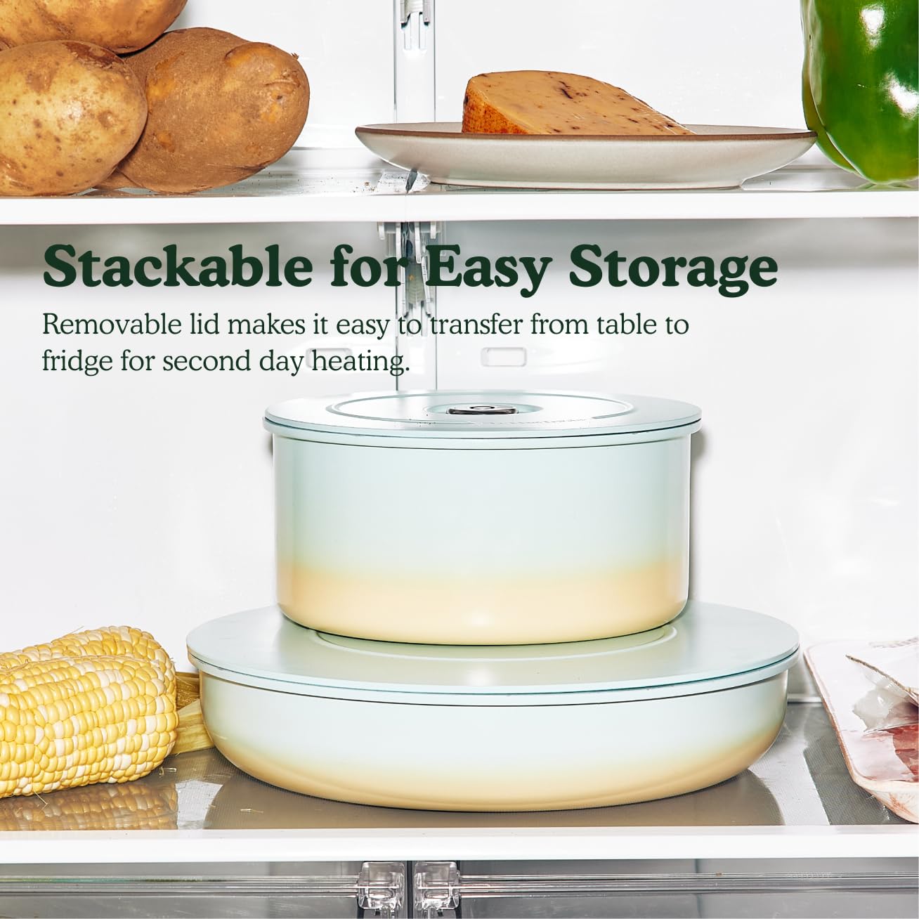 BytheTable Ombré Ceramic Titanium Non-Toxic, Nonstick Cookware Set 8-Piece Modular System with Removable Handle and Magnetic Lid, Magnetic Spatula, Eco-Friendly, Oven & Dishwasher Safe (Cataline Blue)