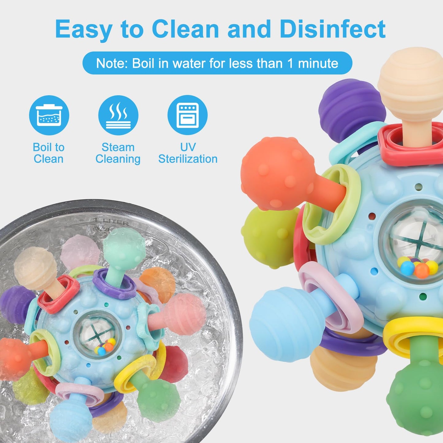 Baby Teething Toys, Baby Teethers Montessori Sensory Toys for 0-6 6-12 Months, Gifts for 1 Year Old Boys Girls Infant Newborn 0 3 6 9 12 18 Months Toys- Blue